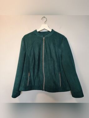 Northern Reflections Dark Green Teal Faux Suede Bomber Jacket